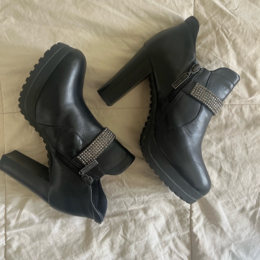 Harley-Davidson Black Heeled Boots with Rhinestone Strap